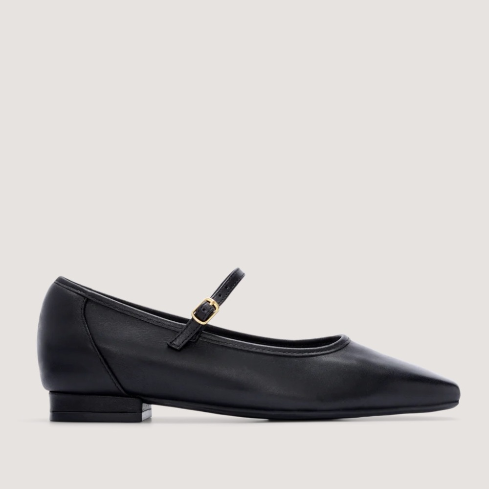 Bared Footwear Surfbird Black Leather Mary Jane Flats